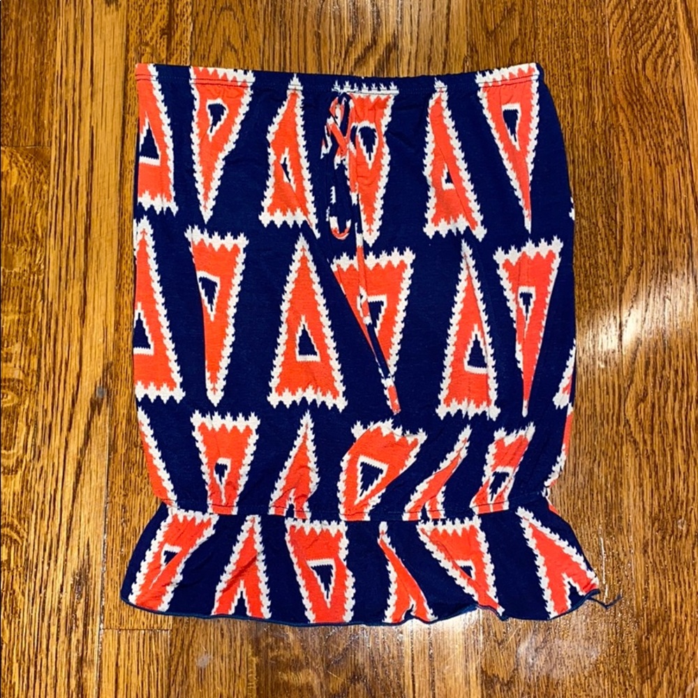 Strapless Orange And Blue Patterned Top - image 1